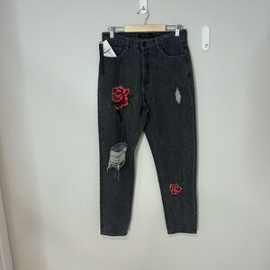 Stylish distressed Black Boyfriend Jeans with Red Floral details ❤️28